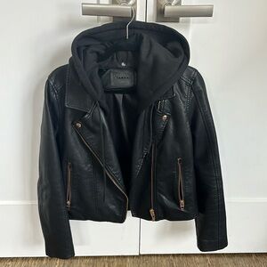 Faux Leather Jacket with removable hood